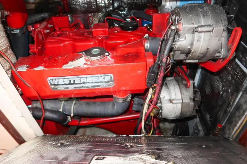 Slide: The Image of Red Westerbeke engine in a 1992 Morris Ocean Series 44 yacht. - 52