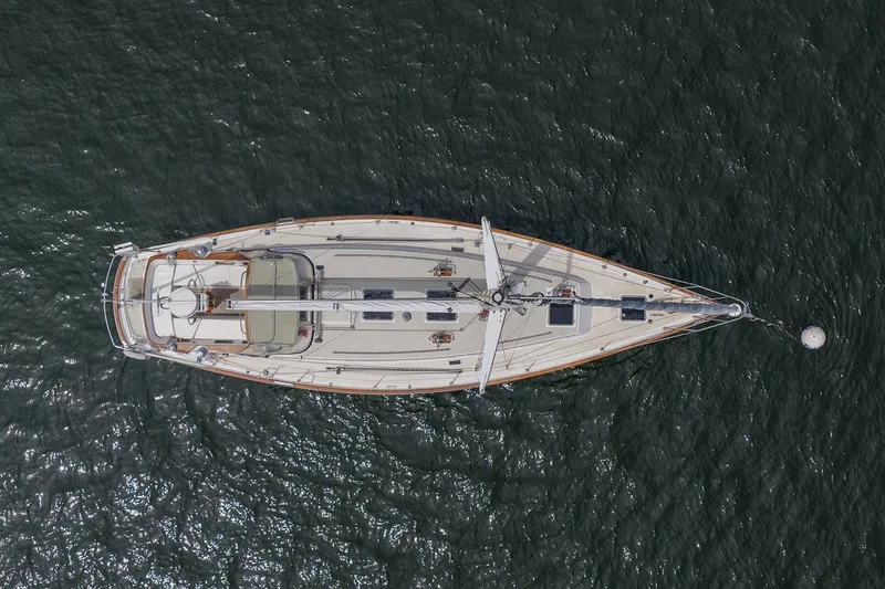 Slide: The Image of Aerial view of 1992 Morris Ocean Series 44 sailboat on water. - 6