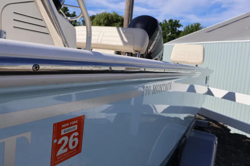 Slide: The Image of 2023 Boston Whaler 170 Montauk boat with New York registration sticker. - 10