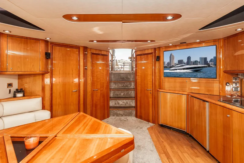 Slide: The Image of Luxurious interior of 2005 Sunseeker Predator 68 yacht with polished wood finishes. - 20