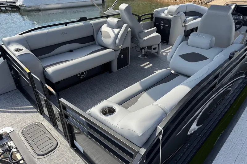 Slide: The Image of Luxurious interior of 2026 JC Neptoon Sport 23TT DSL pontoon boat with plush seating. - 18
