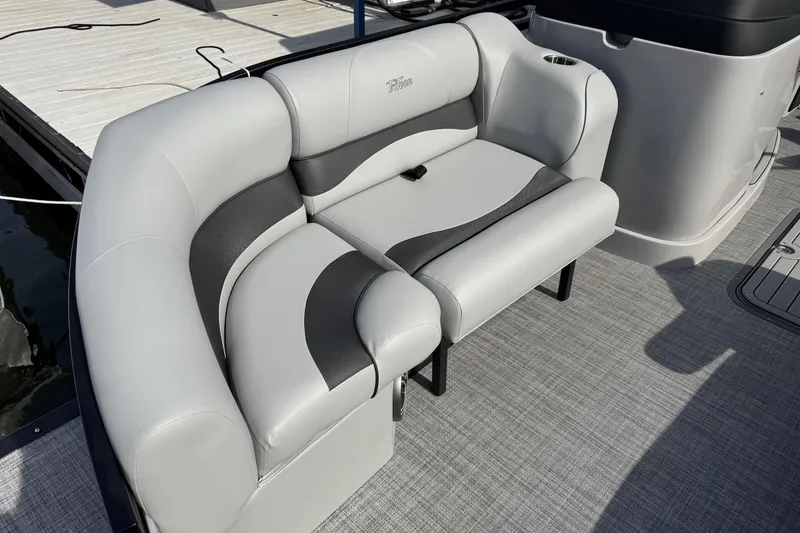 Slide: The Image of Luxurious seating on 2026 JC Neptoon Sport 23TT DSL pontoon boat, featuring sleek design. - 6