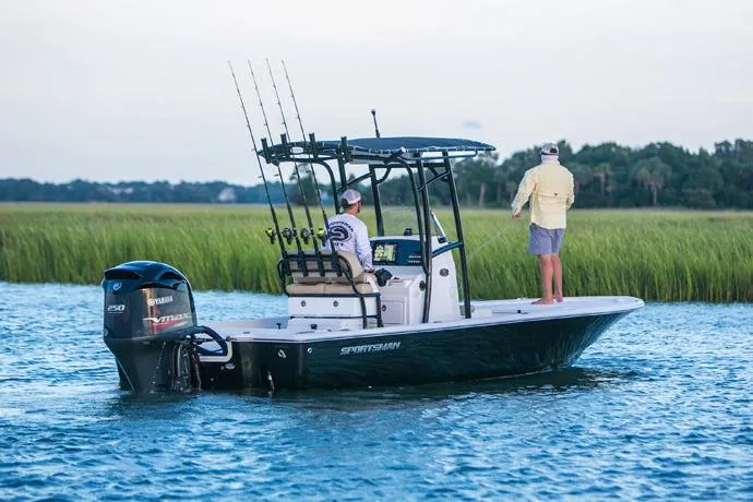 Slide: The Image of Manufacturer Provided Image: 2016 Sportsman Tournament 234 Bay Boat on water with two people fishing. - 24