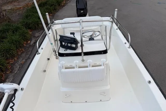 Slide: The Image of 2016 Boston Whaler 150 Montauk boat interior with Garmin navigation system. - 11