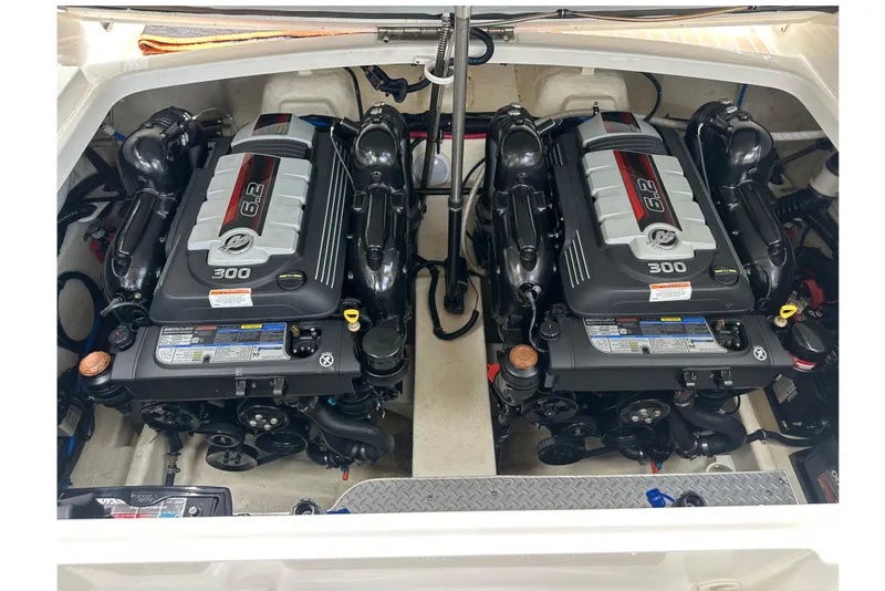 Slide: The Image of Twin 6.2L engines in a 2018 Formula 290 Bowrider boat engine compartment. - 7