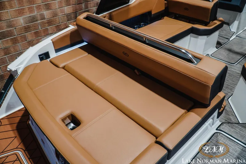 Slide: The Image of Luxurious seating on 2026 Cobalt R4 boat, featuring tan leather upholstery and sleek design. - 11