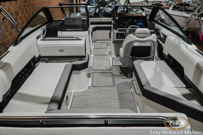 Slide: The Image of 2024 Cobalt R8 boat interior with luxurious seating at Lake Norman Marina. - 8