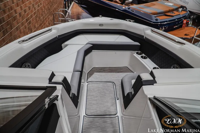 Slide: The Image of 2024 Cobalt R8 boat interior with sleek seating at Lake Norman Marina. - 19
