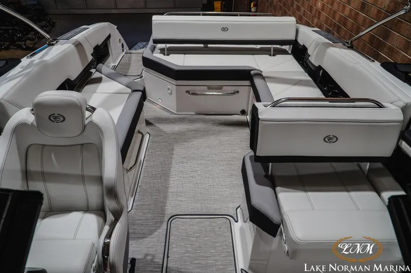 Slide: The Image of Luxurious interior of 2024 Cobalt R8 boat with elegant seating at Lake Norman Marina. - 21