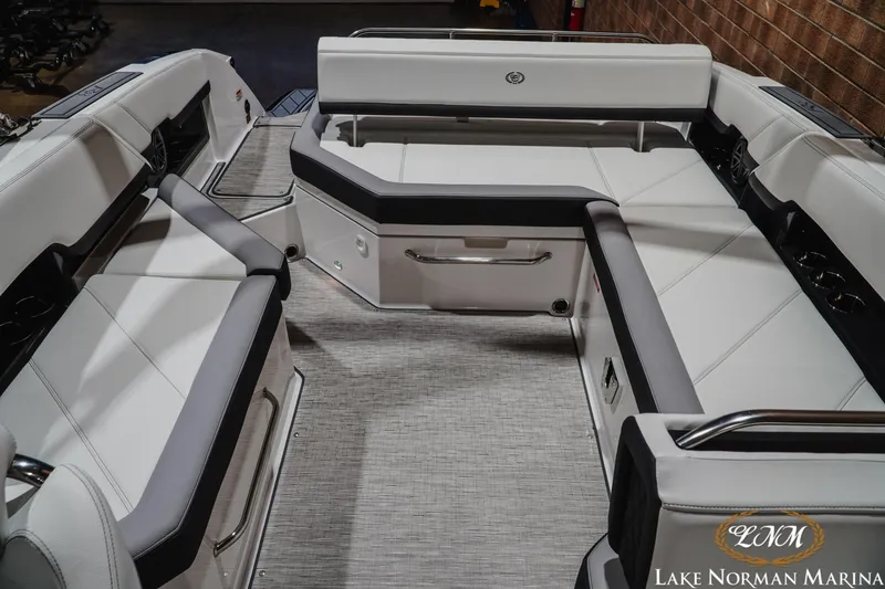 Slide: The Image of Luxurious interior of 2024 Cobalt R8 boat with sleek seating and modern design. - 22