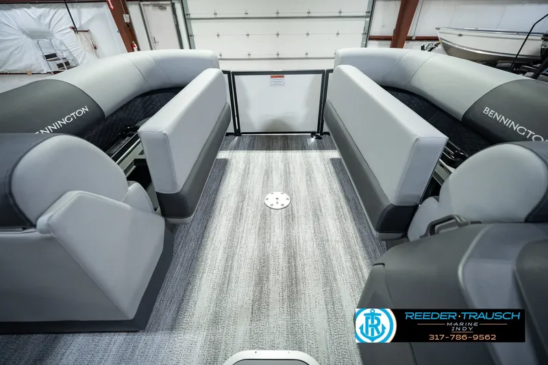 Slide: The Image of Interior view of 2027 Bennington 22 SSR pontoon boat with gray seating. - 28