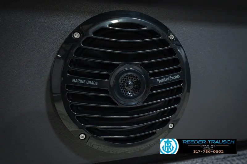 Slide: The Image of Marine-grade speaker on 2027 Bennington 22 SSR boat, featuring Rockford Fosgate design. - 53