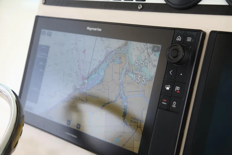 Slide: The Image of Raymarine navigation display on 2019 Boston Whaler 380 Outrage boat dashboard. - 9