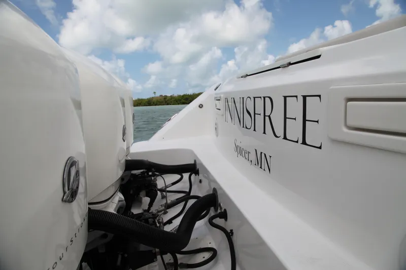 Slide: The Image of 2019 Boston Whaler 380 Outrage boat with "INNISFREE" name, Spicer, MN, on water. - 15