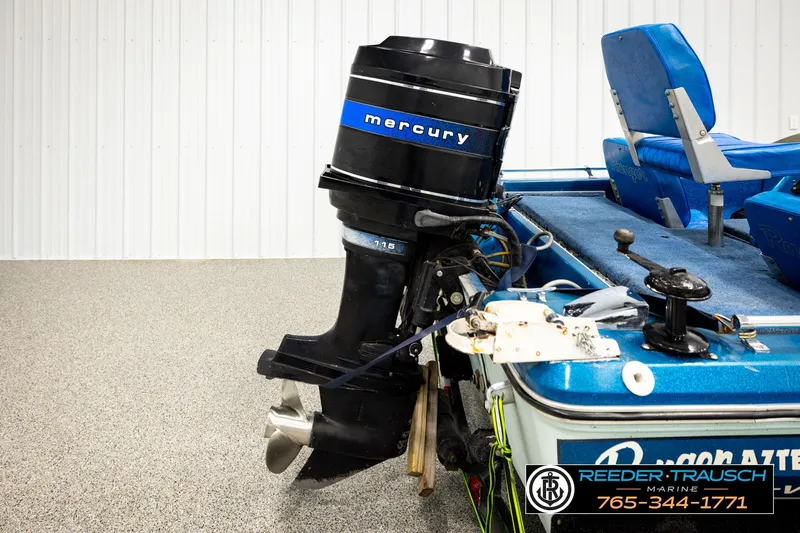 Slide: The Image of 1980 Ranger 175 VS boat with Mercury outboard motor in showroom. - 37