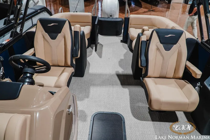 Slide: The Image of Interior of 2027 Evotti 521QL boat with luxurious seating at Lake Norman Marina. - 20