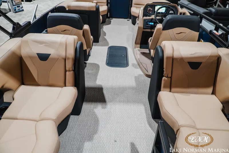 Slide: The Image of Luxurious interior of 2027 Evotti 521QL boat with plush seating at Lake Norman Marina. - 6