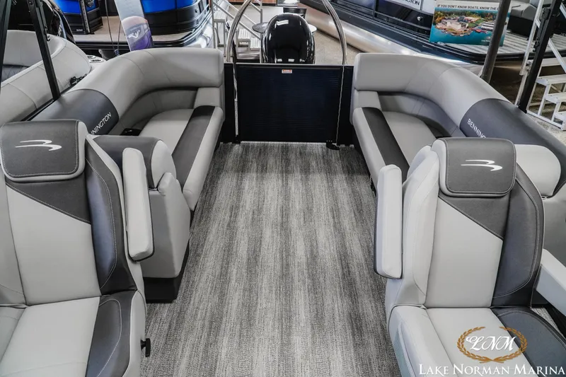 Slide: The Image of Interior of a 2027 Bennington 23SSR pontoon boat with luxurious seating. - 17