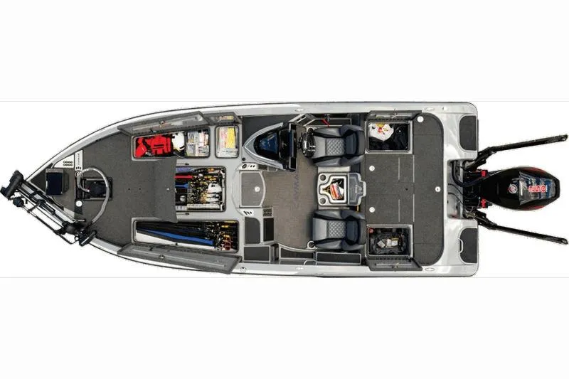 Slide: The Image of 2021 Caymas CX 18 SS boat interior layout with storage compartments and seating. - 5
