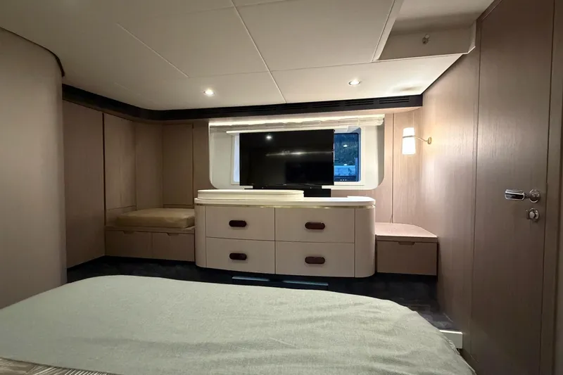 Slide: The Image of Luxurious interior of 2021 Azimut Fly 60 yacht with modern furnishings and TV. - 43