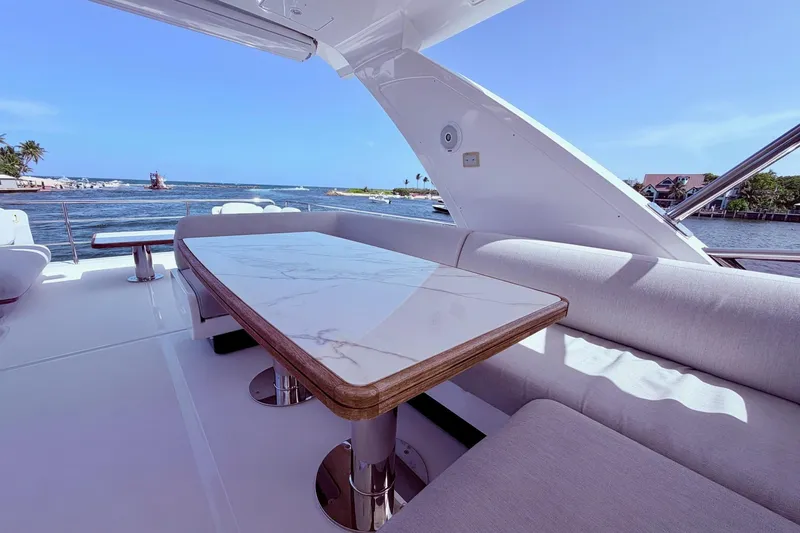Slide: The Image of Luxurious seating area on 2021 Azimut Fly 60 yacht with ocean view. - 33