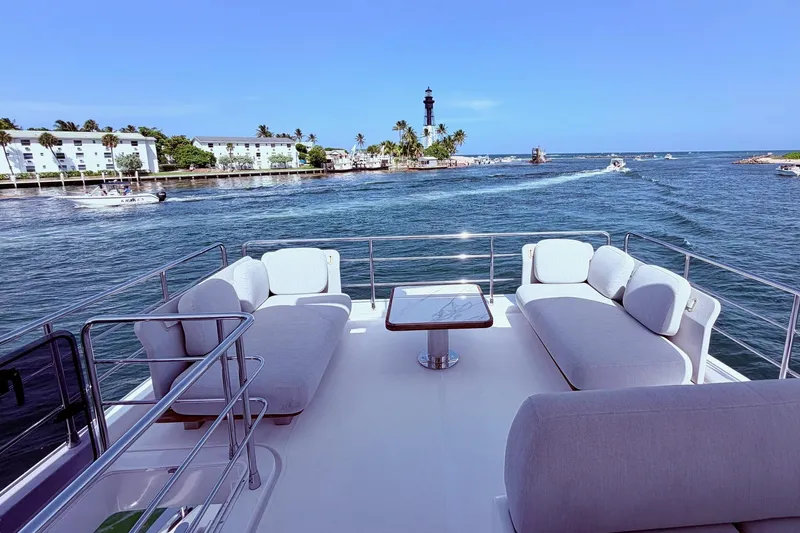 Slide: The Image of Luxurious 2021 Azimut Fly 60 yacht deck with ocean view and comfortable seating. - 37