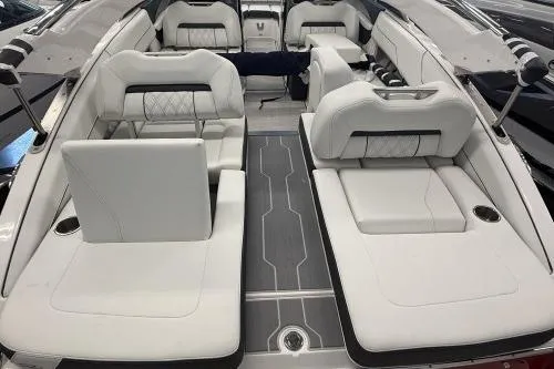 Slide: The Image of Luxurious 2027 Regal LS4 boat interior with sleek white seating and modern design. - 3