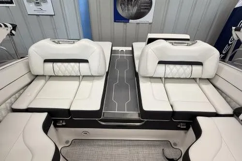 Slide: The Image of Luxurious interior of 2027 Regal LS4 boat with white leather seating and modern design. - 4