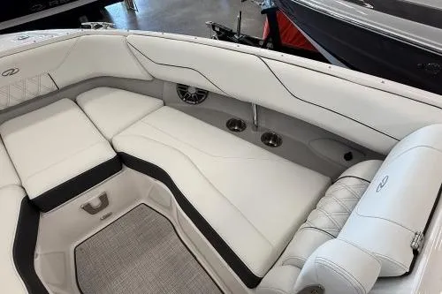 Slide: The Image of Luxurious interior of a 2027 Regal LS4 boat with white seating and modern design. - 7