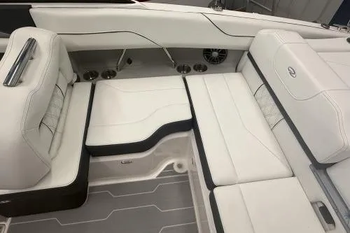 Slide: The Image of 2027 Regal LS2 boat interior with white leather seating and modern design. - 3