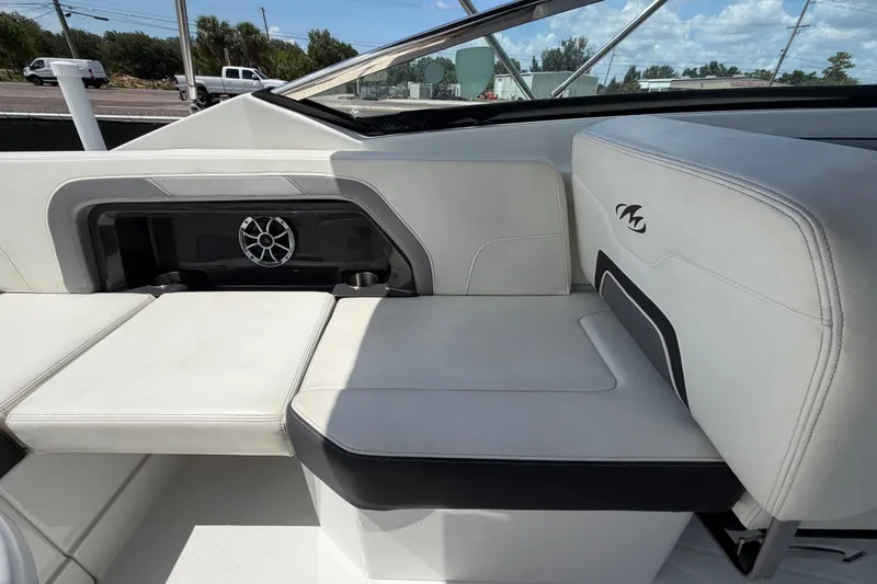 Slide: The Image of Interior seating of a 2015 Monterey 288SS Super Sport boat with speaker detail. - 60