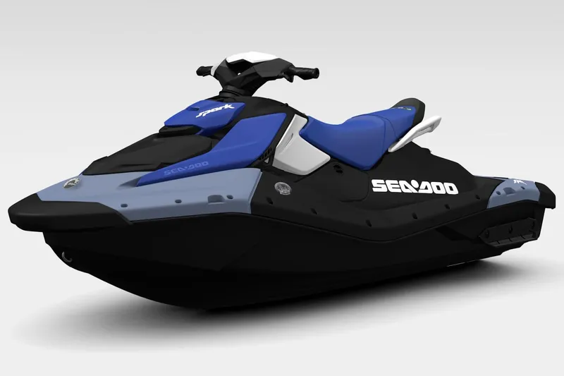 Slide: The Image of 2026 Sea-Doo Spark for 2, blue and black jet ski, side view. - 5