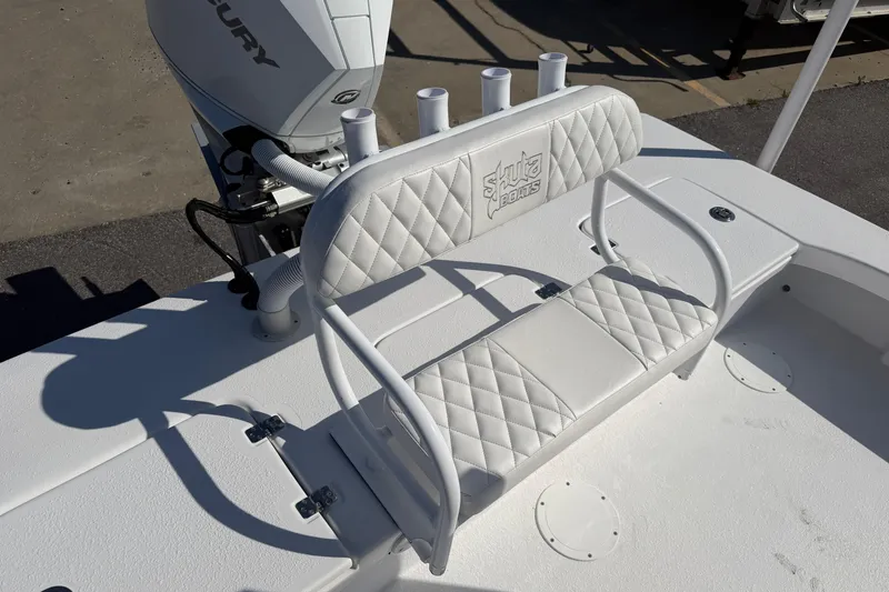 Slide: The Image of White Skuta 24 Cat boat seat with quilted design, 2026 model. - 49
