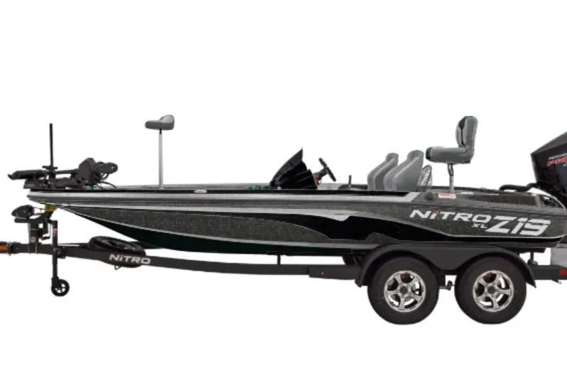 The Image of 2027 Nitro Z19 XL Pro fishing boat on trailer, side view. - 1