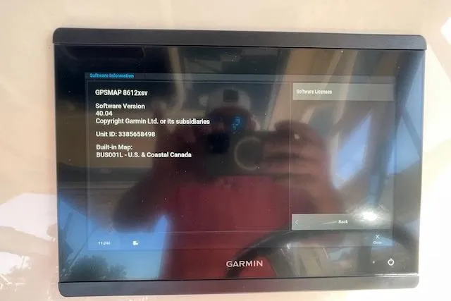 Slide: The Image of Garmin GPSMAP 8612xsv display on 2021 Grady-White Freedom 325 boat, showing software version 40.04. - 43