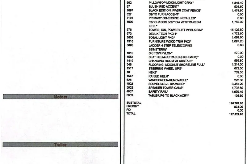 Slide: The Image of 2024 Harris Grand Mariner 250 features and pricing list with subtotal and total cost. - 31