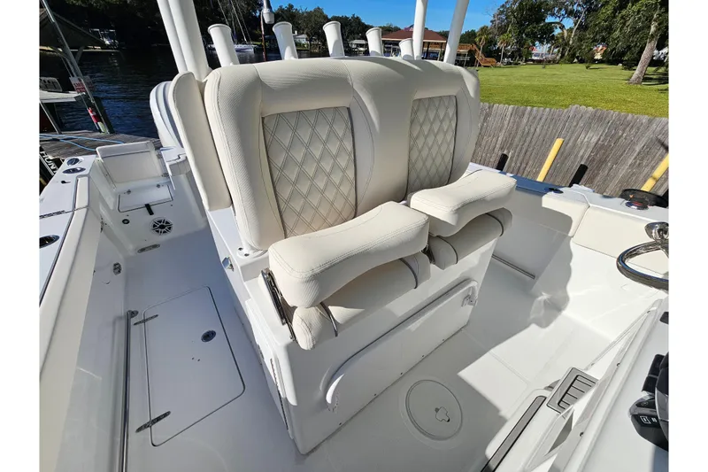 Slide: The Image of 2026 Sea Hunt Gamefish 30 Forward Seating with luxurious white leather seats. - 30