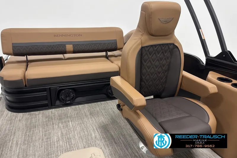 Slide: The Image of Luxurious interior of 2027 Bennington 24 MSB pontoon boat with premium seating. - 4