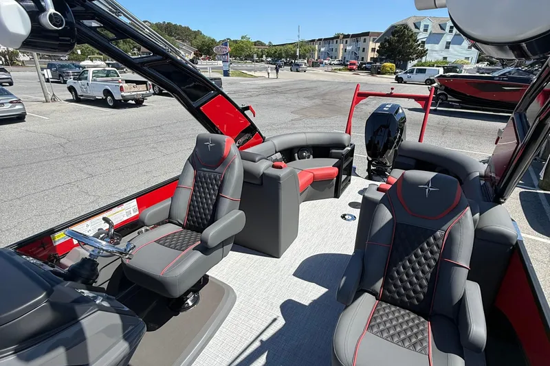 Slide: The Image of 2026 Berkshire 23RFX STS boat interior with luxurious seating and modern design. - 10
