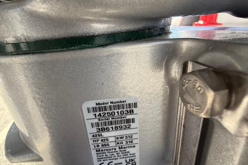 Slide: The Image of Close-up of a Mercury Marine engine label on a 2026 Berkshire 23RFX STS. - 17
