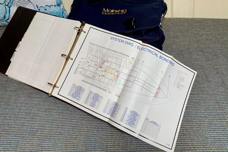 Slide: The Image of Open binder with electrical bonding diagram for 2002 Mainship Pilot 34 boat. - 40