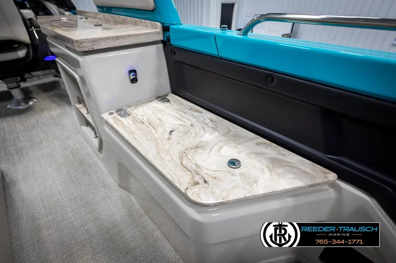 Slide: The Image of Interior of 2025 Avalon 2585 Excal VRBW boat with marble countertop and seating. - 38