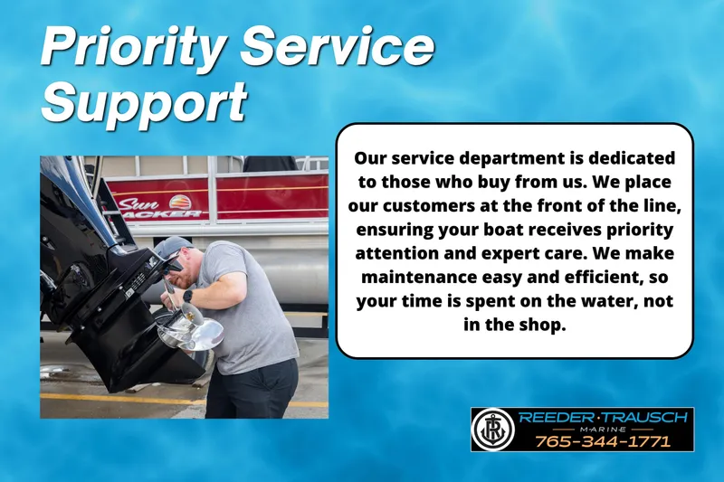 Slide: The Image of Priority service support for Avalon 2585 Excal VRBW 2025 boat maintenance. - 15