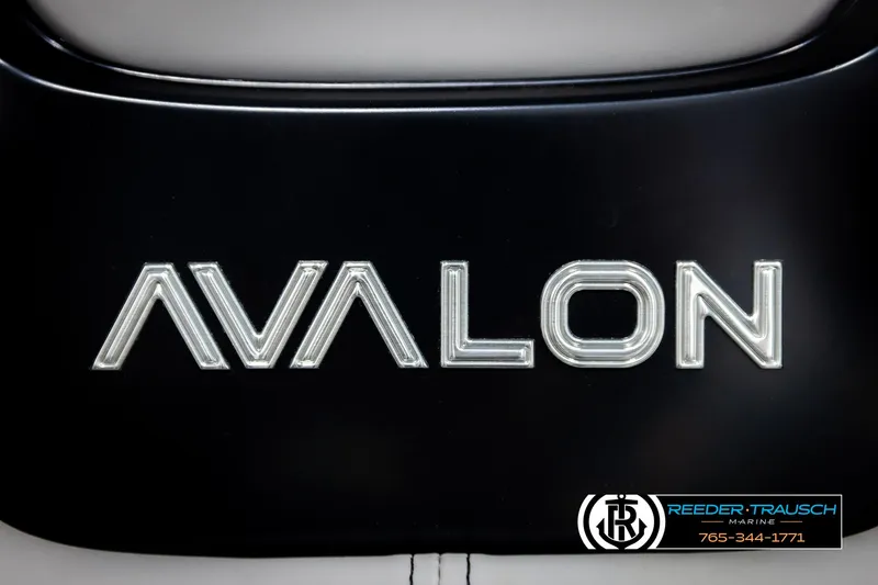 Slide: The Image of Close-up of Avalon logo on 2025 Avalon 2585 Excal VRBW boat. - 53