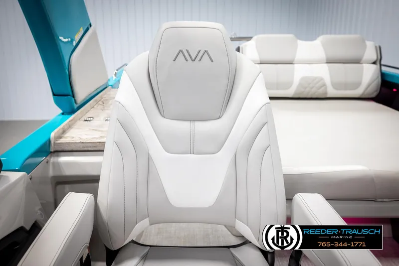 Slide: The Image of 2025 Avalon 2585 Excal VRBW boat interior with luxurious seating and modern design. - 51