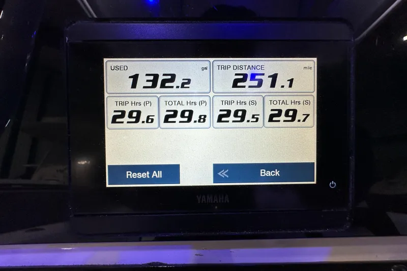 Slide: The Image of Display screen showing trip data for 2024 Cobia 301 Center Console boat. - 17
