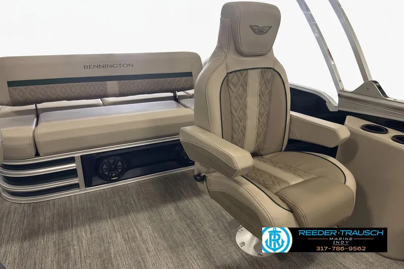 Slide: The Image of Luxurious interior of 2027 Bennington 24 MSB boat with plush seating and elegant design. - 4