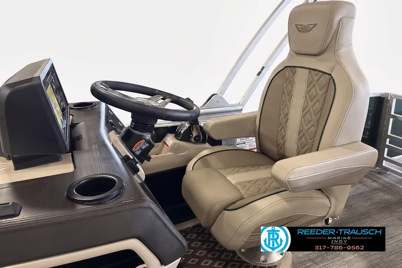 Slide: The Image of Luxurious captain's chair and helm of 2027 Bennington 24 MSB pontoon boat. - 3