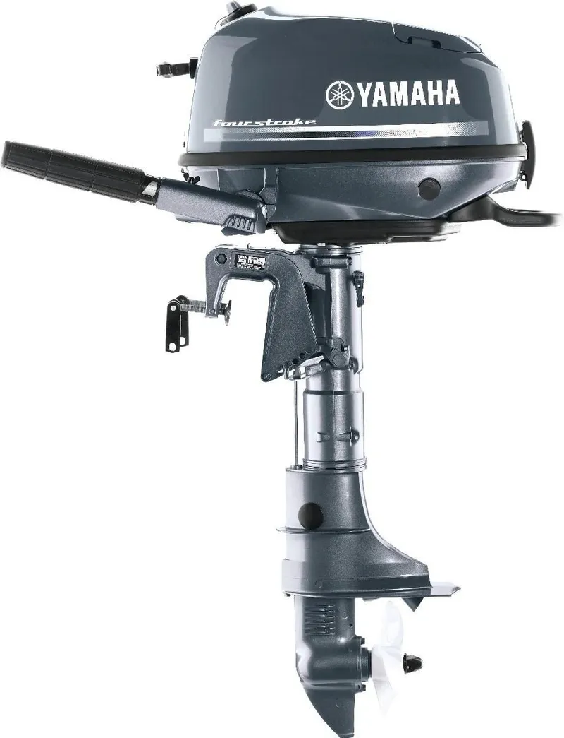 Slide: The Image of Yamaha outboard motor F4SMHA, 2022 model, in gray with a propeller and handle. - 3