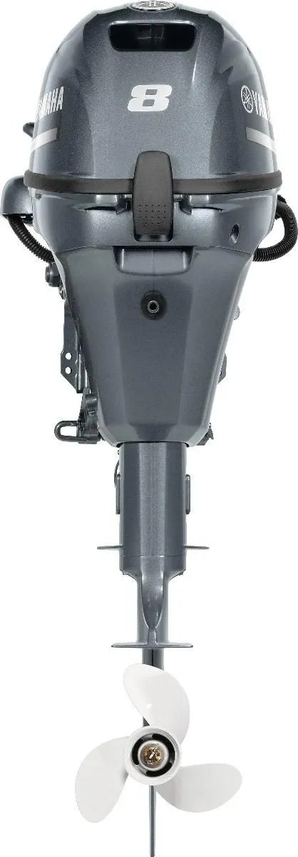Slide: The Image of Yamaha outboard motor F8SMHB, year 2022, with a gray casing and white propeller. - 4